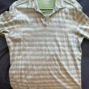 Polo shirt green/white stripes. Medium